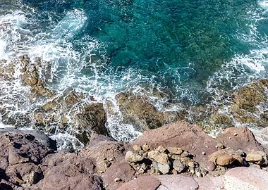 Ocean Waves Crashing on Rocks