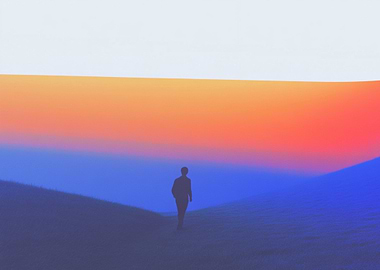 Silhouette Walking into Sunset