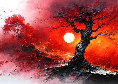 Fiery Sunset Landscape