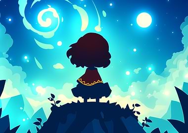 Girl Silhouette Under Starry Sky
