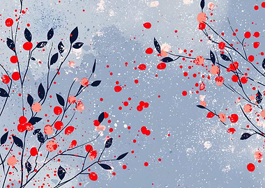 Red Berries on Branches Abstract