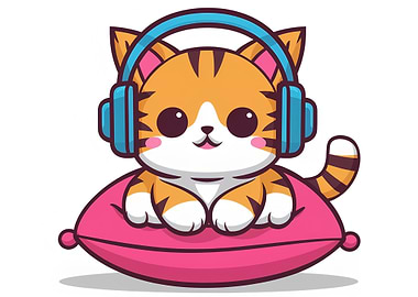Cute Cat with Headphones