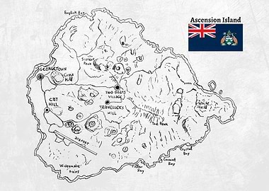 Handdrawn Ascension Island Map