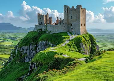 Ruined Castle on Hilltop in Ireland