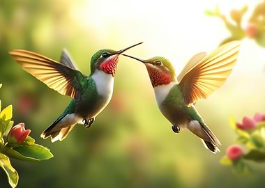 Hummingbird Couple in Flight