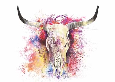 Colorful Bull Skull Art