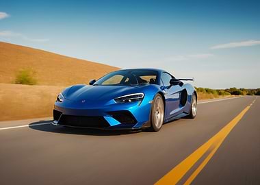 Blue Sports Car on Road