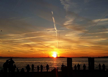 Sunset Over Statue of Liberty