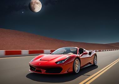 Red Ferrari Convertible Under Night Sky