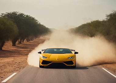 Yellow Lamborghini on Desert Road