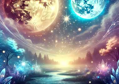 Fantasy Forest with Twin Moons