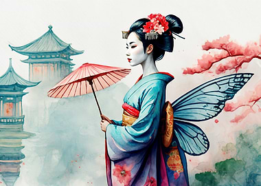 Geisha with Butterfly Wings