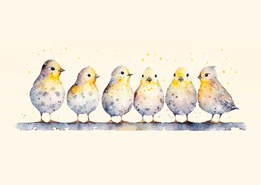 Watercolor Birds on Branch