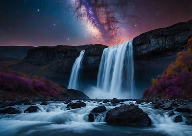 Waterfall Under Milky Way