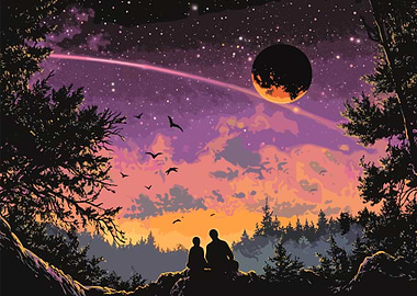 Silhouettes Under a Cosmic Sky