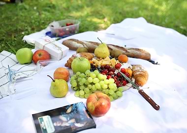 Picnic Basket on White Blanket