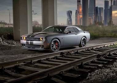 Dodge Challenger on Railroad Tracks