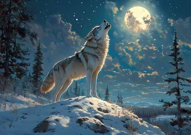 Wolf Howling at the Moon
