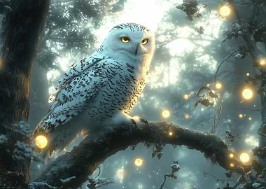 Snowy Owl in Enchanted Forest