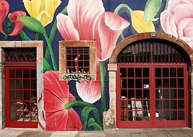Floral Mural with Doors
