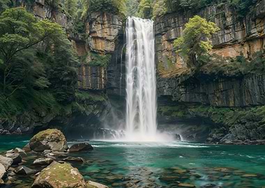 Waterfall in Lush Forest
