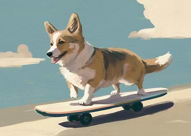 Corgi Skateboarding