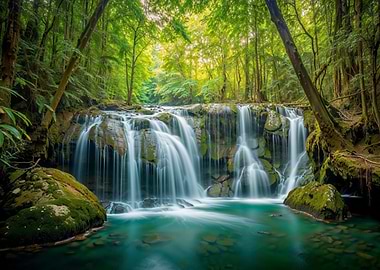 Serene Waterfall in Lush Forest