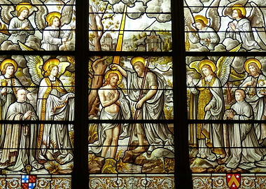 Stained Glass Jesus Baptism Scene