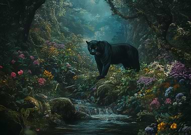 Black Panther in Lush Forest