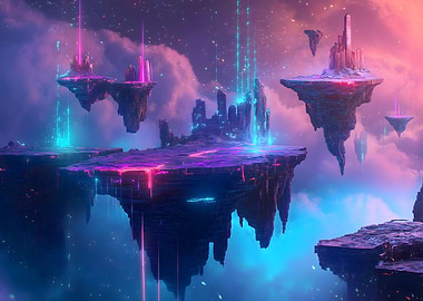 Floating Islands in Neon Sky