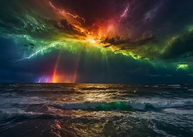 Rainbow Storm Over Ocean