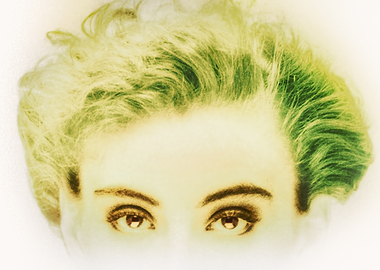 Close-up Eyes with Green Hair