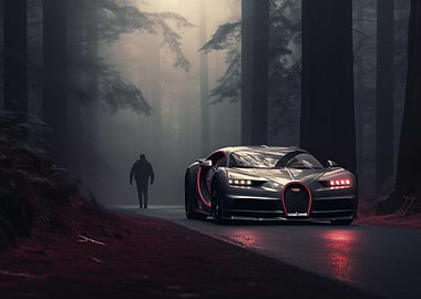 Luxury Car in Foggy Forest