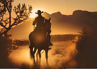 Cowboy Silhouette at Sunset