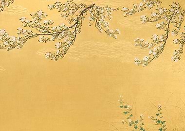 Gold Leaf Cherry Blossom Art