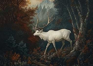White Stag in Forest