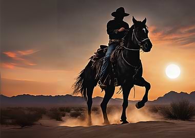 Cowboy Silhouette at Sunset