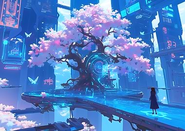 Cyberpunk Cherry Blossom City