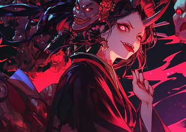 Demon Girl in Red Kimono