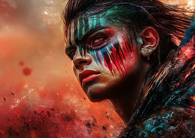 Aztec Warrior of Flames: The Rise of the Painted Guardian - Warrior with Face Paint