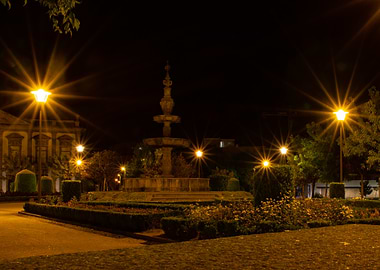 Nighttime Fountain in Park