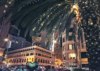 Palm Tree Cityscape at Night