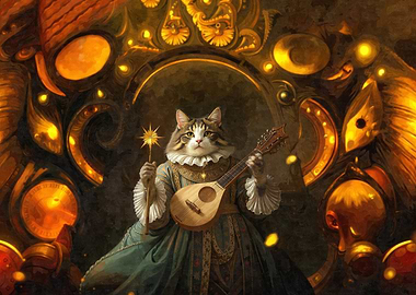 Cat Musician in Golden Frame