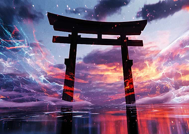 Japanese Torii Gate at Sunset