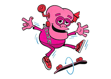 Pink Cartoon Skateboarding