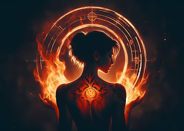 Fiery Woman with Tattoo