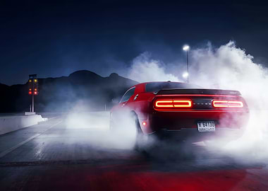 Red Dodge Challenger Burning Rubber