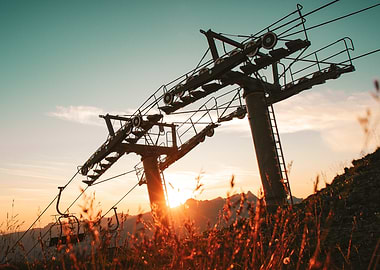 Mountaintop Ski Lift Sunset