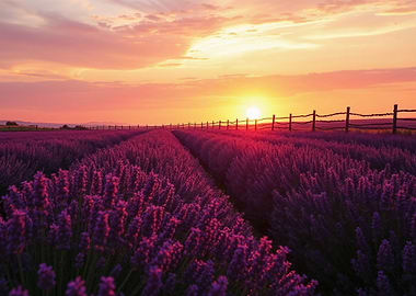 Blossoming Lavender Field at Sunset