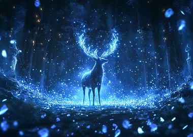 Magical Deer in Blue Forest
